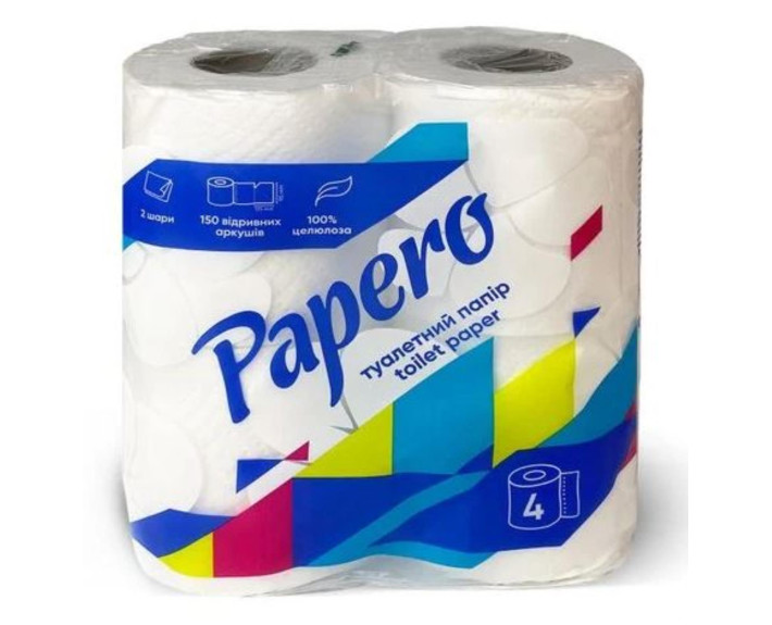 Туалетний  папір  "Papero"  біл. 4 рул/уп  2cл.  ТР055