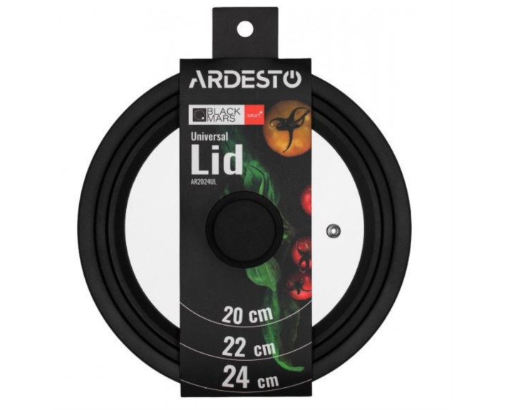 Кришка універсальна Ardesto Black Mars Smart 20/22/24 см, скло, силікон