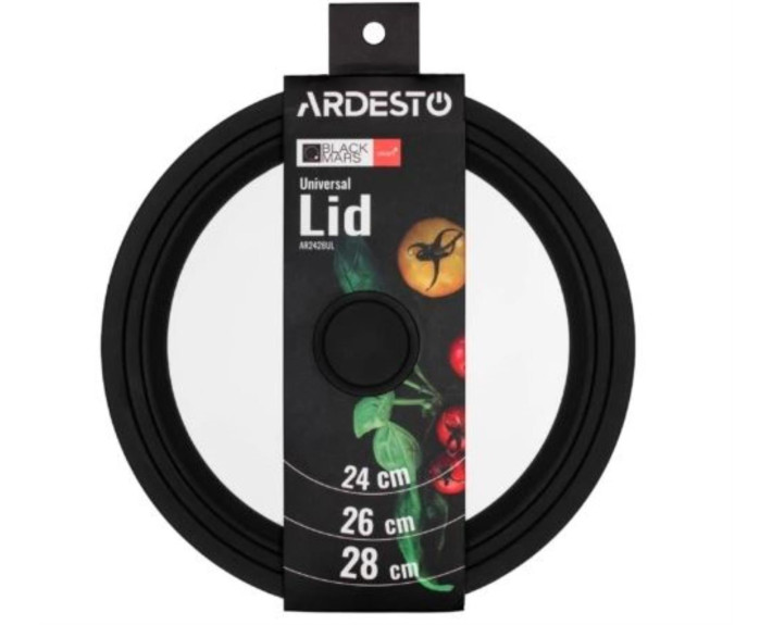 Кришка універсальна Ardesto Black Mars Smart 24/26/28 см, скло, силікон