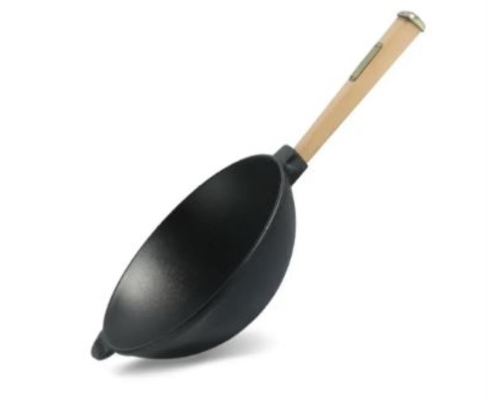 Сковорода чавунна WOK з дерев'яною ручкою Black та скляною кришкою ТМ "BRIZOLL" 2,8 л 260х80 мм