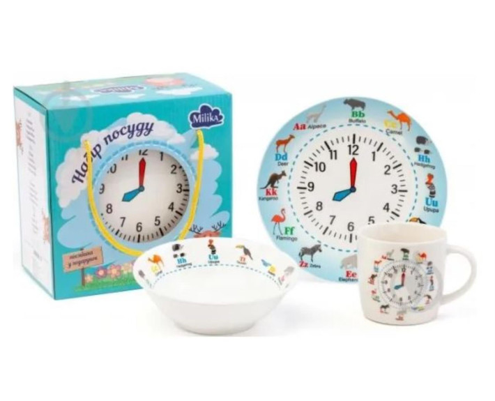 Набір д-сніданку Milika.Amusing Clock. (кух.240мл,тар.19см,салат.15см)-3пр