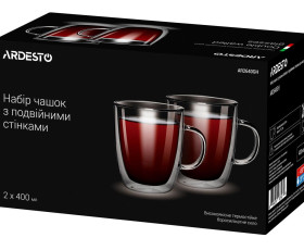 Набор чашек Ardesto с ручками с двойными стенками, 400 мл, H 11,2 см, 2 шт., боросиликатное стекло