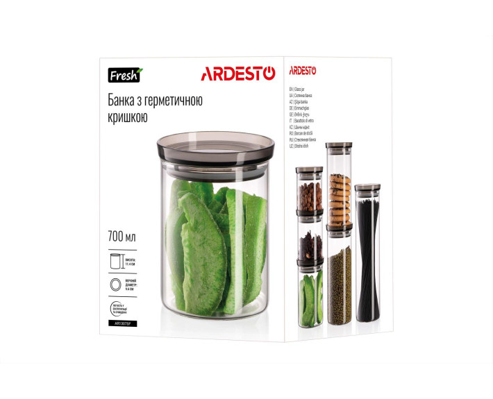 Банка для зберігання Ardesto Fresh, 700 мл, скло, пластик, прозорий