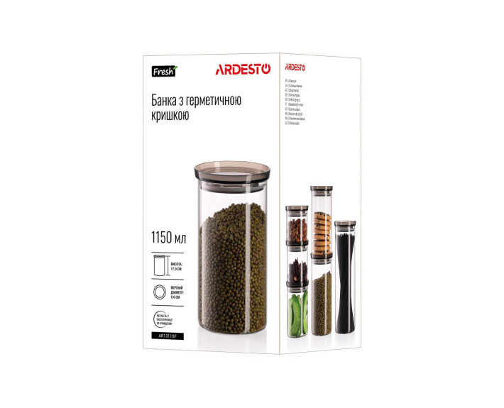 Банка для зберігання Ardesto Fresh, 1150 мл, скло, пластик, прозорий