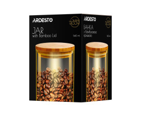 Банка для зберігання Ardesto Golden Moon, кругла, 540 мл, скло, бамбук