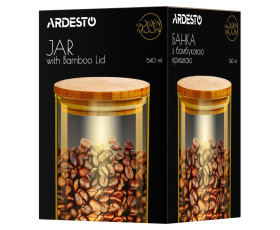 Банка для хранения Ardesto Golden Moon, круглая, 540 мл, стекло, бамбук