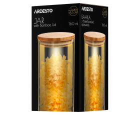 Банка для хранения Ardesto Golden Moon, круглая, 760 мл, стекло, бамбук