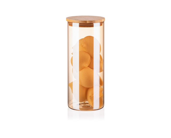 Банка для зберігання Ardesto Golden Moon, кругла, 1000 мл, скло, бамбук
