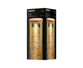 Банка для зберігання Ardesto Golden Moon, кругла, 1000 мл, скло, бамбук