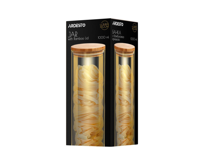 Банка для зберігання Ardesto Golden Moon, кругла, 1000 мл, скло, бамбук
