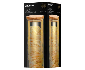 Банка для хранения Ardesto Golden Moon, круглая, 1000 мл, стекло, бамбук