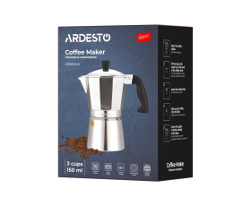 Гейзерна кавоварка Ardesto Gemini Cremona, 3 чашки, алюміній
