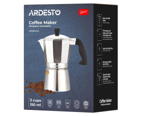 Гейзерна кавоварка Ardesto Gemini Cremona, 3 чашки, алюміній