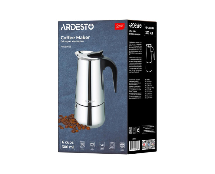 Гейзерная кофеварка Ardesto Gemini Apulia, 0,3 л, 6 чашек, нержавеющая сталь