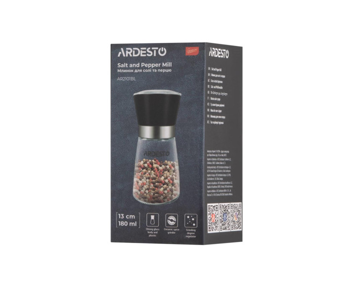 Млинок для солі та перцю Ardesto Gemini, чорний, скло, пластик