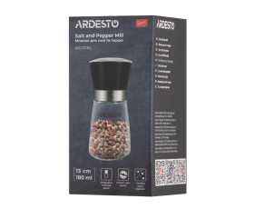 Млинок для солі та перцю Ardesto Gemini, чорний, скло, пластик