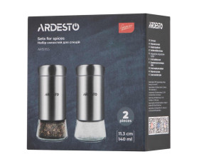 Набір ємностей для спецій Ardesto Gemini 2*140мл. 2 предм., нержавіюча сталь, скло