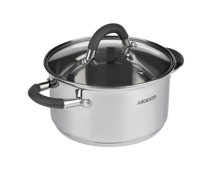Каструля зі скляною кришкою Ardesto Gemini Salerno, 1.2л, нержавіюча сталь, силікон