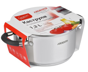 Каструля зі скляною кришкою Ardesto Gemini Salerno, 1.2л, нержавіюча сталь, силікон
