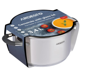 Каструля зі скляною кришкою Ardesto Gemini Salerno, 3.4л, нержавіюча сталь, силікон