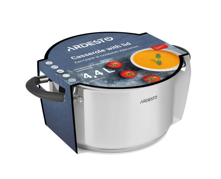 Каструля зі скляною кришкою Ardesto Gemini Salerno, 4.4л, нержавіюча сталь, силікон