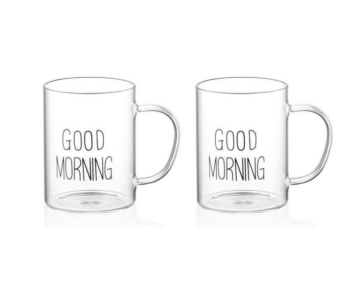 Набір чашок з ручками Ardesto Good Morning 420мл, 2шт, боросилікатне скло, прозорий