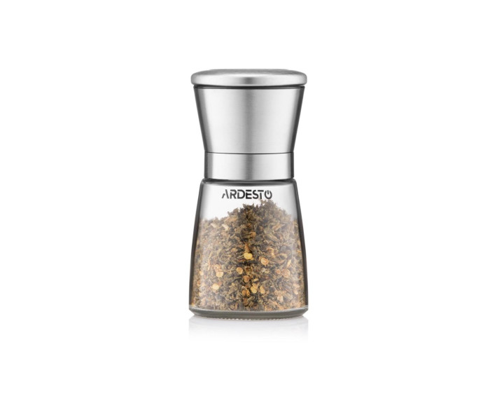 Млинок для солі та перцю Ardesto Gemini, 180мл, скло, нержавіюча сталь, прозорий
