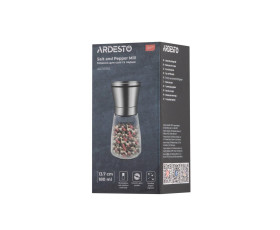 Млинок для солі та перцю Ardesto Gemini, 180мл, скло, нержавіюча сталь, прозорий