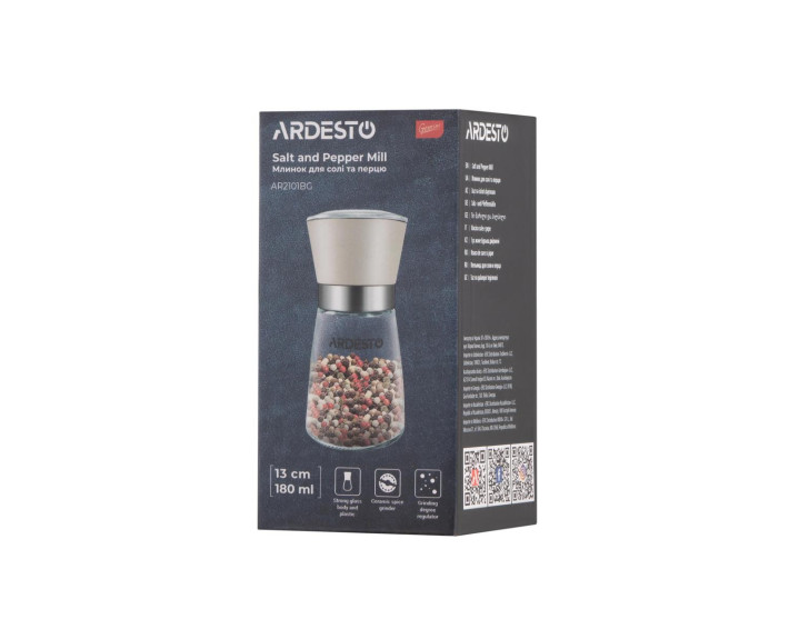 Млинок для солі та перцю Ardesto Gemini, 180мл, скло, пластик, прозорий, бежевий