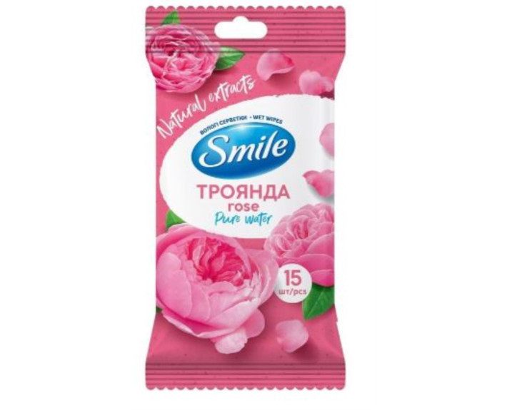 Серветки вологі КВІТИ Троянда 15шт SMILE Daily
