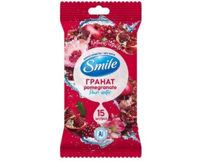 Серветки вологі ФРУКТИ Гранат 15шт SMILE Daily