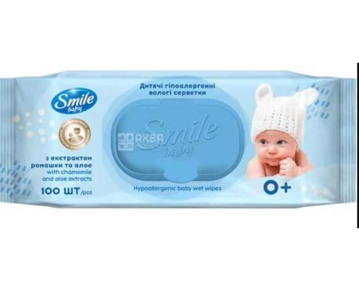 Салфетки Вольги Алоэ и ромашка 100 шт. КЛАПАН Smile Baby Fito.