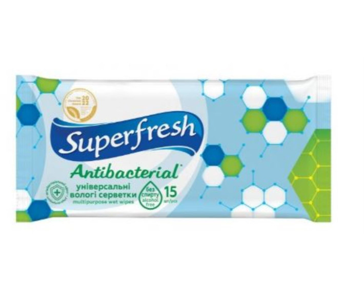 Салфетки влажные антибактериальные 15шт Super Fresh