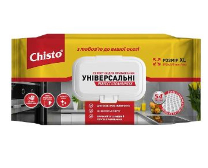 Серветки вологі універсальні для прибирання 54шт, Chisto