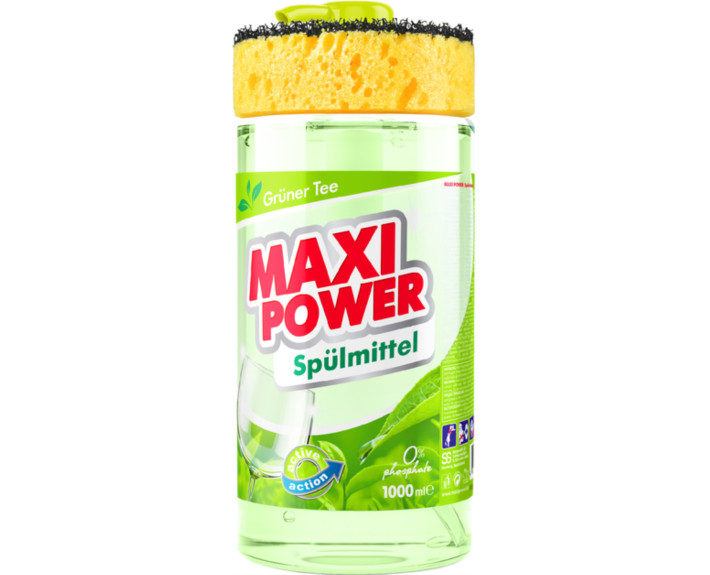 Засіб д/миття посуду 1л Зелений чай, MAXI POWER