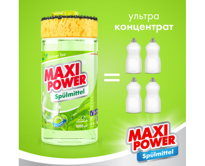 Засіб д/миття посуду 1л Зелений чай, MAXI POWER
