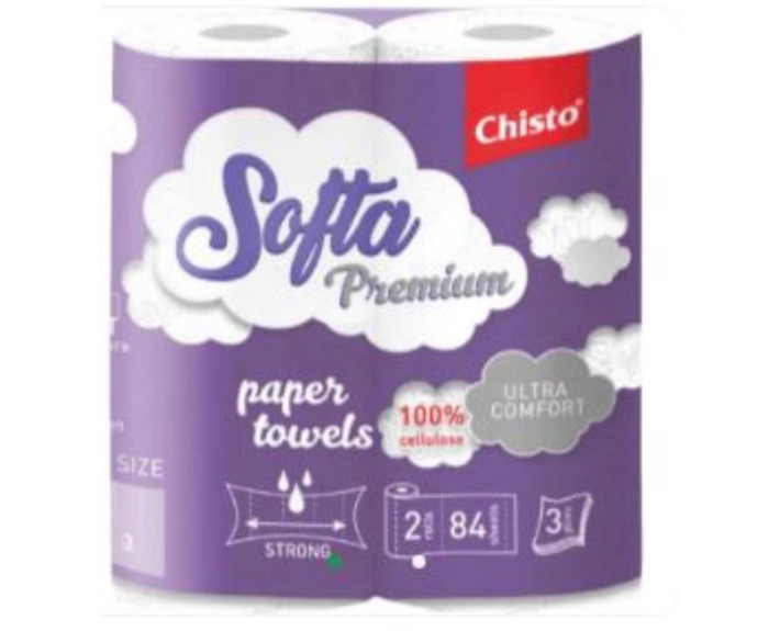 Рушник целюл. на гільзі, по 2рул, 3-х шар. Premium,Softa Chisto
