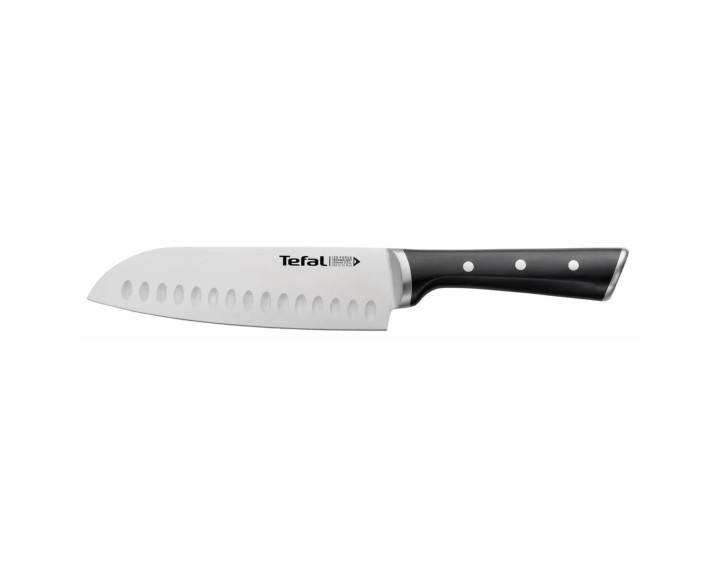 Кухонний ніж Сантоку Tefal Ice Force, 18см, нержавіюча сталь, пластик, чорний