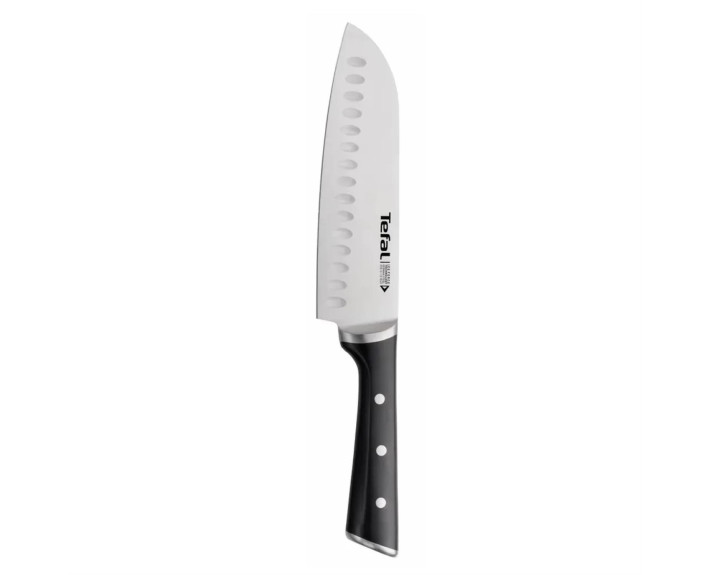 Кухонний ніж Сантоку Tefal Ice Force, 18см, нержавіюча сталь, пластик, чорний