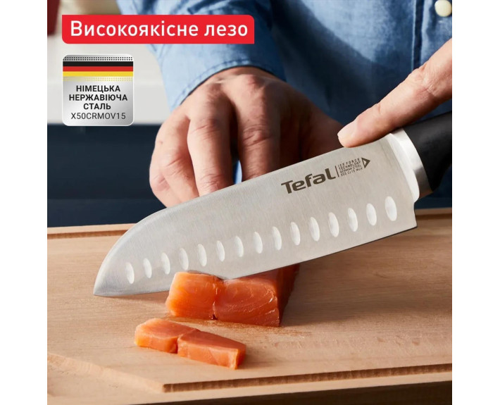 Кухонний ніж Сантоку Tefal Ice Force, 18см, нержавіюча сталь, пластик, чорний
