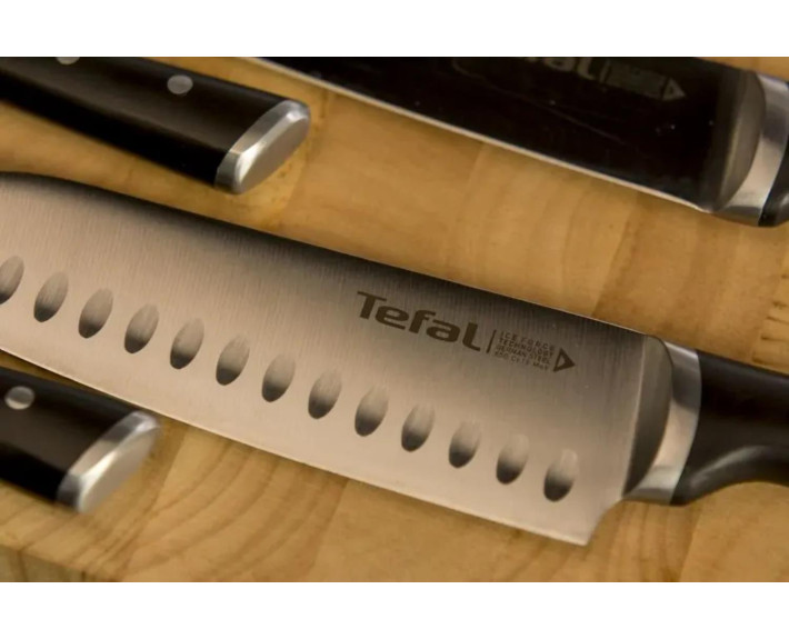 Кухонний ніж Сантоку Tefal Ice Force, 18см, нержавіюча сталь, пластик, чорний