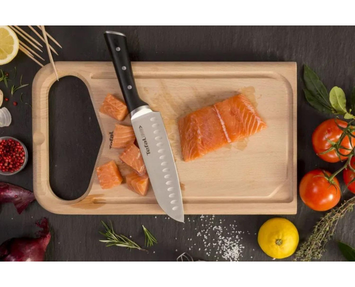 Кухонний ніж Сантоку Tefal Ice Force, 18см, нержавіюча сталь, пластик, чорний