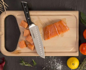 Кухонный нож Сантоку Tefal Ice Force, 18см, нержавеющая сталь, пластик, черный