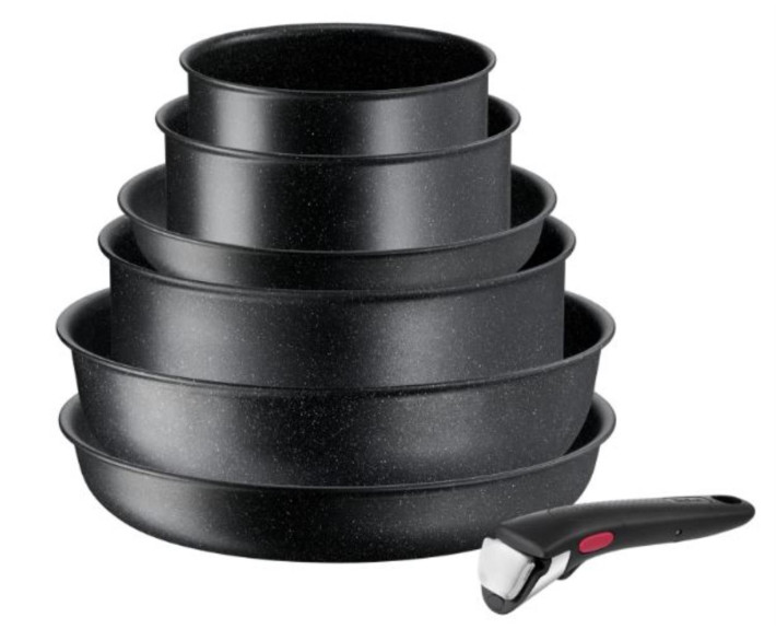 Набір посуду Tefal Ingenio Black Stone, змінна ручка, 7предметів, алюміній, бакеліт, чорний