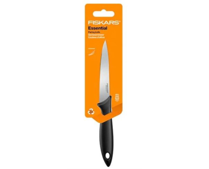 Кухонний ніж для коренеплодів Fiskars Essential, 11см, нержавіюча сталь, пластик, чорний