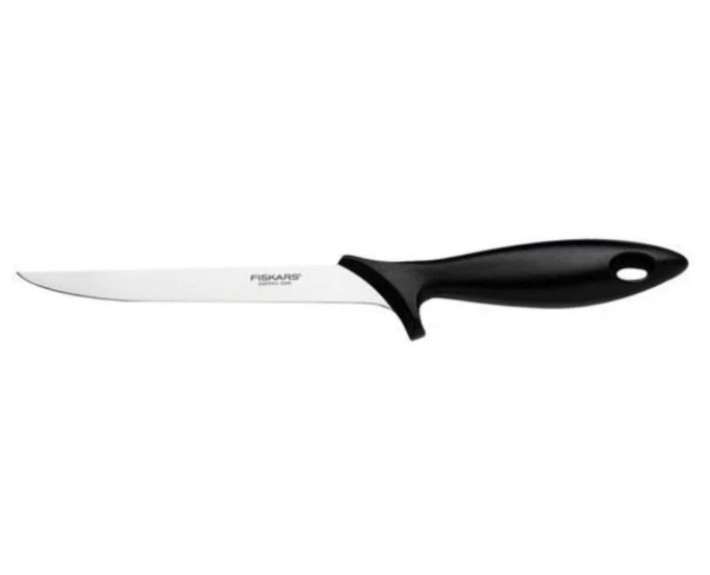 Кухонний ніж філейний Fiskars Essential, з гнучким лезом, 17.6см, нержавіюча сталь, пластик, чорний