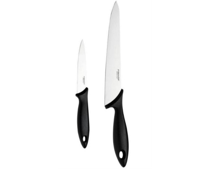 Набір ножів для шеф-кухаря Fiskars Essential, 2 шт, нержавіюча сталь, пластик, чорний