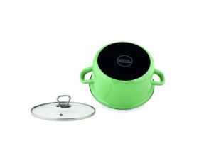 Каструля емальована 4,6л зі скляною кришкою 22см, зелена, CE22G