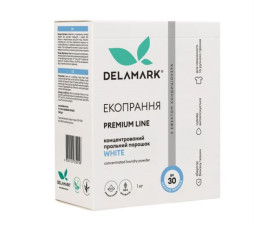 Пральний порошок безфосфатний концентрат White з ефектом кондиціонера 1кг Delamark