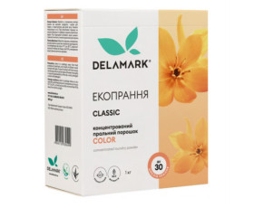Пральний порошок безфосфатний концентрат Color з ефектом кондиціонера 1кг Delamark